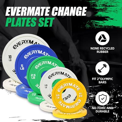 Image of EVERYMATE Change Weight Plates 1.25LB 2.5LB 5LB Set Fractional Plate Olympic Bumper Plates for Cross Training Bumper Weight Plates Steel Insert Strength Training Weight Plates