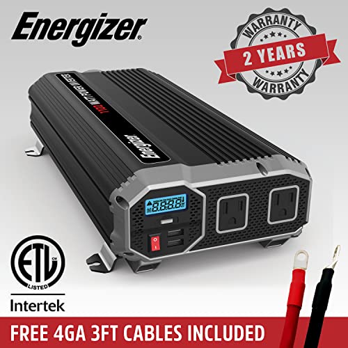 Energizer 1100 Watts Power Inverter Modified Sine Wave Car Inverter, 12V To 110 Volts, Two Ac Outlets, Two Usb Ports (2.4 Amp) And Battery Cables Included – Etl Approved Under Ul Std 458 #TOP1