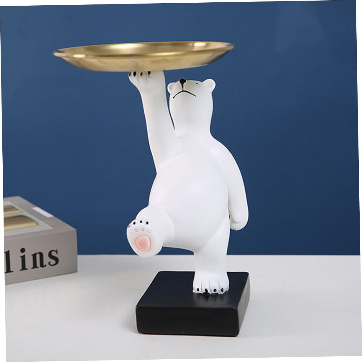 Bandeja Organizadora Decorativa de Oso Blanco en Resina y Hierro