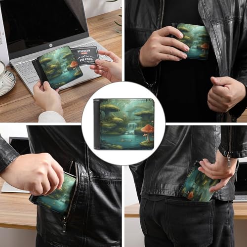 View of Fantasy River Mushroom Men Wallet Slim Thin Credit Card Women Money Clip Leather Bifold Front Pocket Wallets3