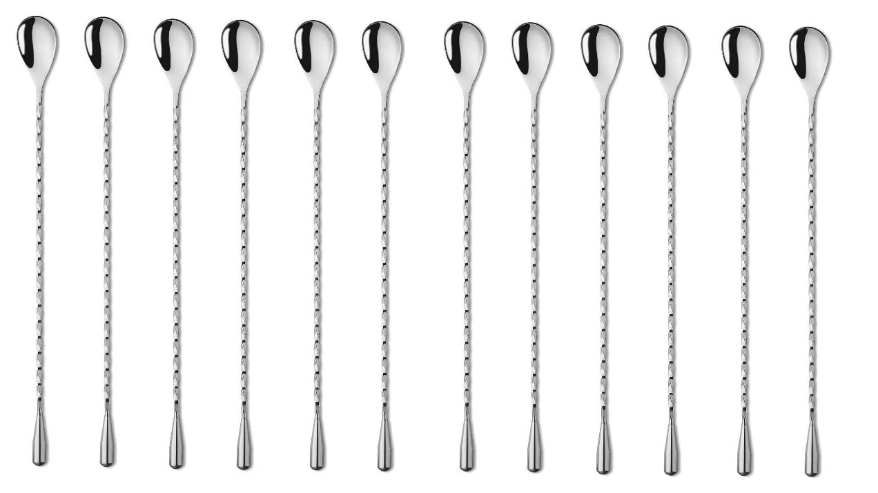 Dynore Stainless Steel Teardrop Twisted Design Bar Spoon- Set of 12