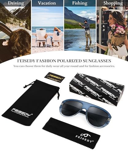 Image of FEISEDY Retro Polarized Aviator Sunglasses for Men Women Trendy 70s Vintage Plastic Frame Sun Glasses B4150