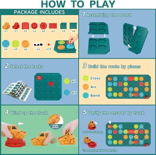 Image of burgkidz Montessori STEM Toys for Kids: Logical Road Builder Board Game | 180+ Brain Teaser Puzzles on 8 Mega Boards - Develops Logic Skills for Preschoolers - Montessori Gifts for Boys Ages 3-8