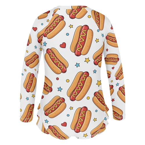 Hot Dog Pattern with Stars Girls Rash Guard Swimsuits Long Sleeve One Pieces Bathing Suit UPF 50+ Zipper Swimwear3