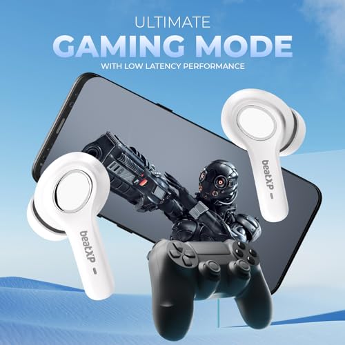 Image of beatXP Pulse XPods Bluetooth True Wireless Ear Buds with 40H Playtime, Dual Mic AI ENC, Low Latency for Gaming Mode, Type C Earphone with 10mm Drivers, IPX5, BT 5.3, Touch Control (White)