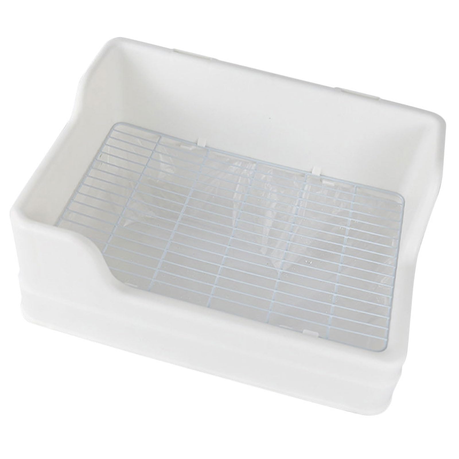 Lettiera per Coniglio in Plastica Bianca Ingresso Basso e Griglia Separata, Vasino Trainer per Piccoli Animali Come Criceti e Conigli, Design Smontabile per Facile Pulizia