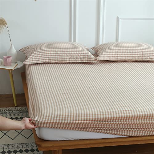 BAJIN bettlaken 200x220cm+30cm Weiches, strapazierfähiges, Baumwolle reiches Spannbettlaken, leicht gebürstet, voll elastisches Spannbetttuch spannbettlaken Kaffee-Plaid Cover