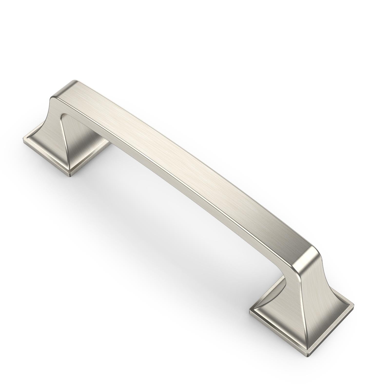 Amerdeco 6 Pack Brushed Satin Nickel Cabinet Pulls, 3.75 Inch(96mm) Hole Centers Kitchen Cabinet Handles, Solid Zinc Alloy Cabinet Hardware Drawer Pulls for Dresser Cupboard Wardrobe,AM046