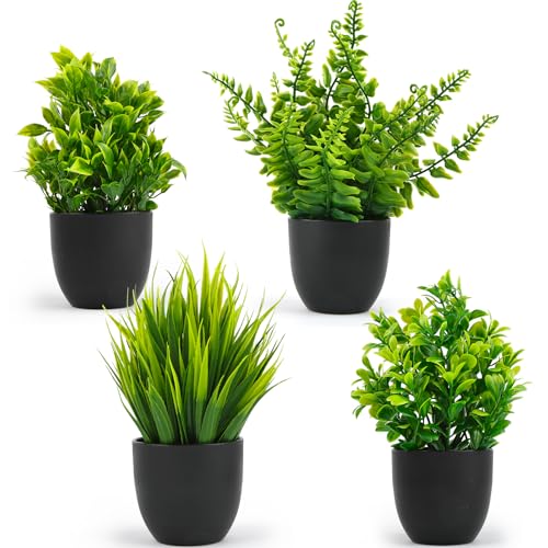 Kunstpflanze,4 Stück Künstliche Pflanzen,Klein Kunstpflanzen,Plastik Kunstpflanzen Wie Echt mit Topf für Haus Balkon Schreibtisch Schlafzimmer Büro Küchendeko