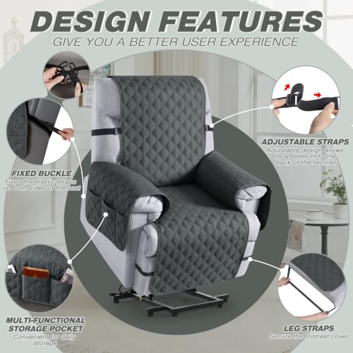 Image of TAOCOCO 100% Waterproof Recliner Chair Covers Reversible 22 inch, Dark Gray