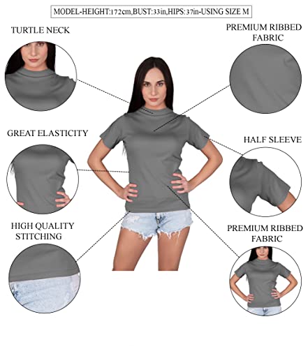 Image of A5057 Women's Basic Solid Turtle Neck Half Sleeves Stretchable Ribbed Stylish Women Top