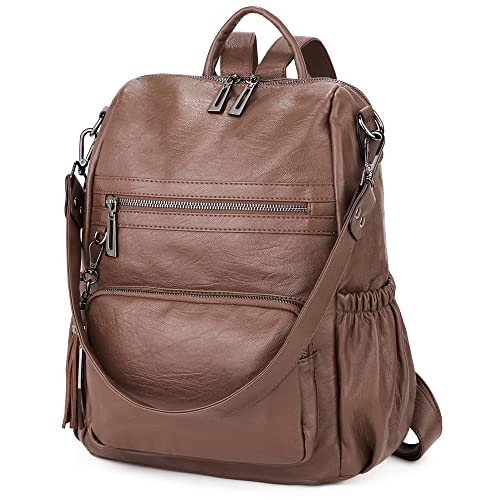 Image of UTO Women Backpack Purse Leather Vegan Ladies Fashion Designer Rucksack Convertible Travel Shoulder Bag with Tassel