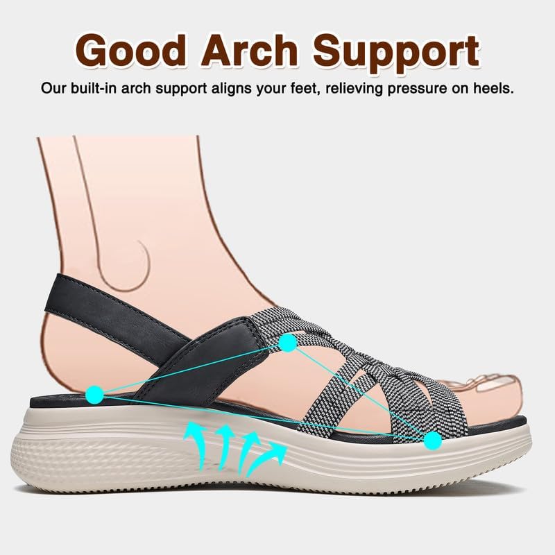 ziitop Women's Sandals Women Footwear Ladies Summer Sandals with Arch Support Comfortable Walking Beach shoes Flat Wedge for Dressy Vacation Travel Office Party Shopping Dating Nursing Water Sports image 2