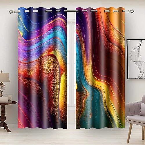 MIZSYE Colourful Fluid Curtains Modern Art Theme Abstract Blackout Drapes