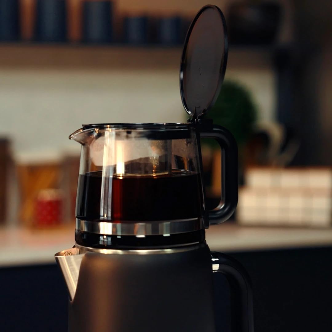 Dem Keyfi Digitaler Teekocher – 1,5L + 1,1L, 1800W, Temperaturregelung, Glas-Teekanne, Touch-Display, Edelstahlfilter