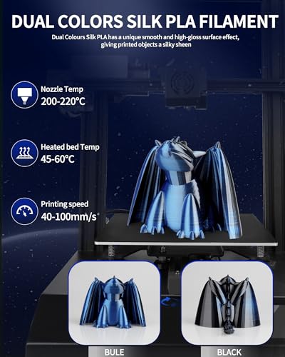 Image of LANDU Silk Dual Color PLA Filament 1.75mm 1KG, 3D Printer Filament Dimensional Accuracy + /- 0.02mm, Coextrusion Filament PLA Shiny Filament Fits for Most FFF 3D Printers,1KG Spool (2.2lbs) Black Blue