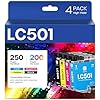 LC501 Ink Cartridges Compatible for Brother LC501 LC501XL LC 501 XL Work for Brother MFC-J1260DW MFC-J1360DW MFC-J1410DW Printer (4 Pack, Black, Cyan, Magenta, Yellow)