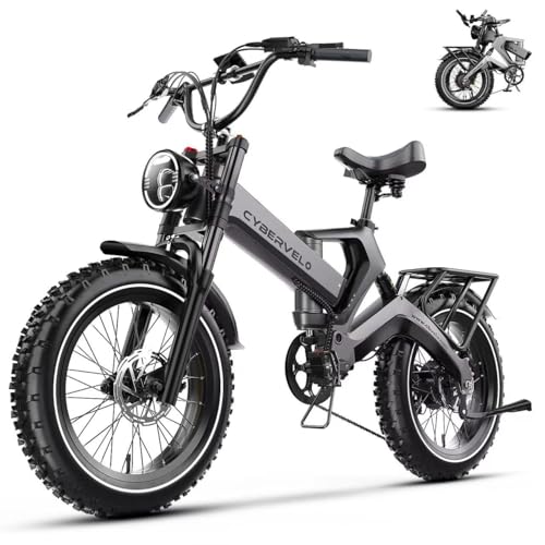 Cybervelo 1000W(Peak 2000W) Folding Electric Bike for Adults,35MPH 100Mile,48V 25Ah Removable Battery,20" x 4.0 Fat Tire Foldable Electric Bicycle,8-Speed Electric Mountain E-Bike,Commuter Ebikes