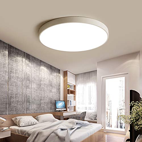 Lámpara de techo LED regulable Luz de techo blanco redonda clásica, diseño tradicional elegante Plafones moderna dormitorio con control remoto, salón cocina isla bar escaleras aplique de pared (80cm) Cover
