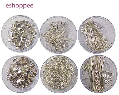 Image of eshoppee Silver Color Jewellery Making Material Fitting kit Includes Lobster Claps, Jump Ring, keel, kunda, Earring, Necklace end Locking, chhalle,Ring, etc.