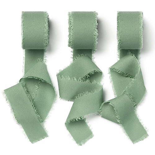 AOKSUNOVA Ruban en Mousseline de Soie Vert Eucalyptus 2,5 cm x 18,9 m pour Cadeau de Mariage