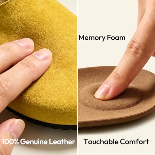 EVELLYHOOTD French Style| Genuine Suede Clogs for Women | Arch Support Cork Footbed Leather Mules, Slip-On Indoor/Outdoor Shoes,Citron by EVELLYHOOTD - Used condition - Image 3