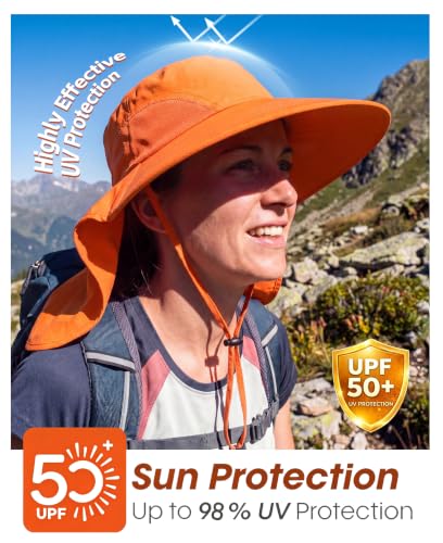 Image of Home Prefer Outdoor UPF50+ Sun Hat Wide Brim Mesh Fishing Hat with Neck Flap