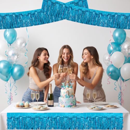 Image of BEISHIDA 3 Pack Lake Blue Wavy Foil Fringe Garland 30ft Tinsel Wall Decor