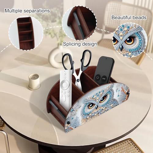 Image of Diamond Painting Storage Box, DIY 5D Owl Design Multi-Compartment Wooden Tabletop Organizer, Diamond Art Storage Holder for Pens Makeup Brushes Remotes Office Supplies Desktop Decoration