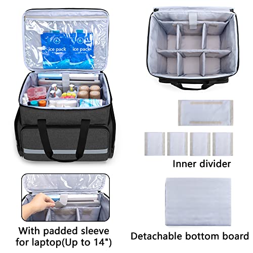 Image of CURMIO Rolling Medical Bag with Wheels, First Aid Kits Case with Removable Dividers, Empty Emergency Response Supplies Bag for Home Health Nurses, Doctors, EMT, EMS Professionals, Black