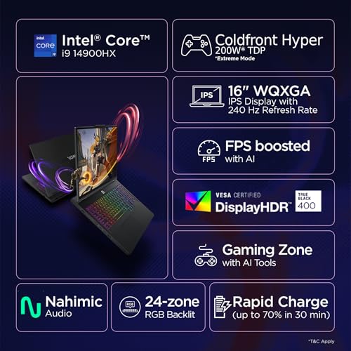 Image of Lenovo Legion Pro 5 2025 Intel Core i9-14900HX | NVIDIA RTX 5070 8GB (32GB RAM /1TB SSD /WQXGA IPS /240Hz /16 (40.6cm) /Windows 11 /Office 2024+AI Now /Black /2.4Kg), 83NN003CIN AI Powered Gaming Laptop