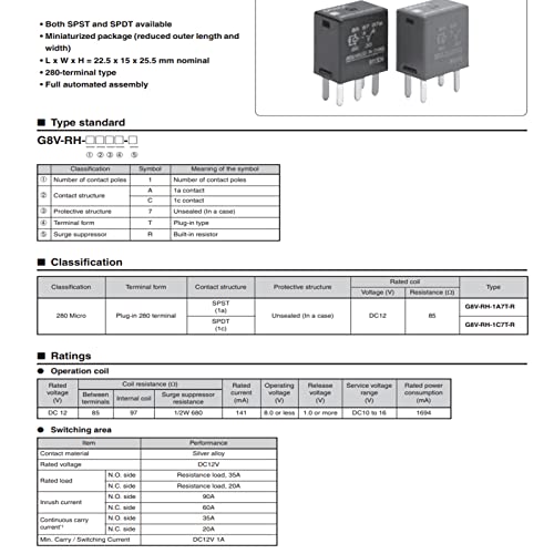 G8V-Rh-1C7T-R-Dc12 12Vdc 20A 5Pins Multifunctional Automotive Relay Suitable For Fuel Pump - 301-1C-C-R1 U01 12Vdc 301-1A-C-R1 U01 12Vdc Electromechanical Relays #TOP5