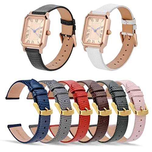 ANNEFIT Pulseira feminina de couro para relógio de 18 mm com fivela dourada, pulseira de substituiçã