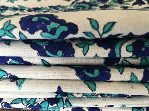 The White Petals Cloth Napkins Blue, Set of 6, 20x20 inch, 100% Cotton Dinner Napkins