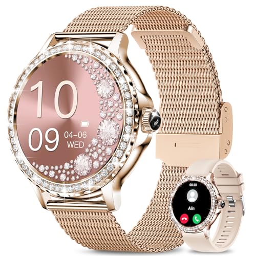 Smart Watches for Women (Answer/Make Call) with Diamonds, 1.3”HD Screen Bluetooth Smartwatch for Android iOS Phones, IP68 Waterproof Fitness Activity Trackers with Heart Rate/SpO2/BP/Sleep Monitor