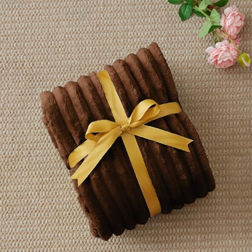 Image of BEDELITE Ribbed Twin Blanket for Couch & Bed, Chocolate Brown, 60 inchx80 inch | Ultra-Soft Plush Fleece, Cozy, Warm Yet Lightweight, Ribbed Texture, Home Decor, Machine Washable, Giftable, All-Season Use