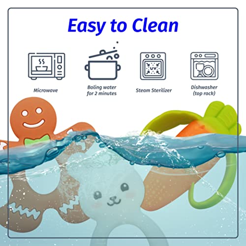 Image of Silicone Pacifier teether Toys for Babies 0-6 and 6-12 Months - Package of 4 Baby teethers - Pain Relief - Infants and Toddlers. Safer Than Plastic - Soft and Flexible - Easier to Clean