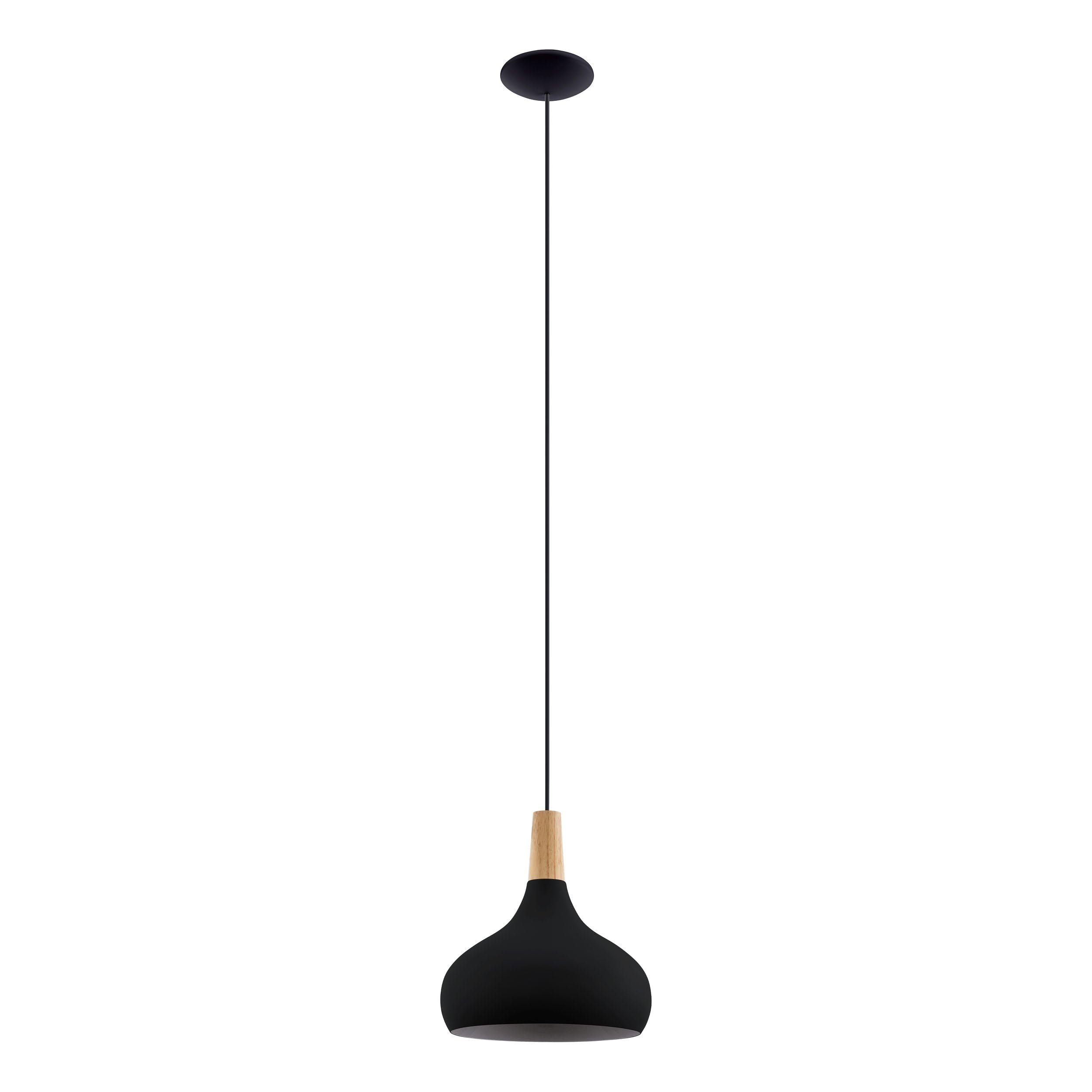 Eglo Black, Wood (Fsc Certified) Pendant Lighting Sabinar, Ceiling Light Fitting, Fsc100hb, Hanging Lamp For Dining And Living Room Made Of Black Metal And Natural Wood, E27 Socket, Ø 11 In