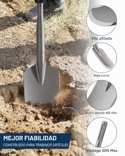Miniatura 4 de Firecore Cincel Pala Sds Max Ancha 430 X 120 Mm Para Eliminar Suciedad Dura, Arcilla Y Hormigón Suelto, Cincel Plano Apto Para Martillos Demoledores Sds Max