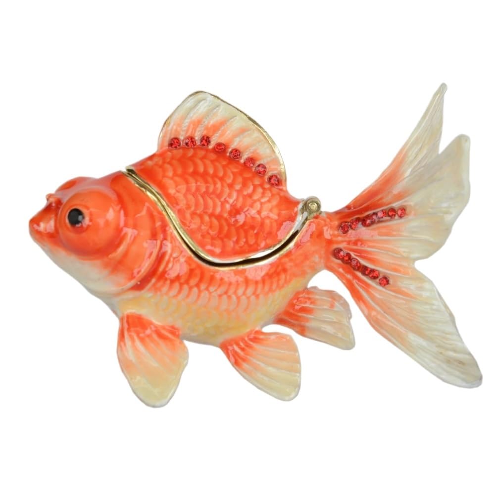YOPI Goldfish Jeweled Trinket Box – Metal Fish Home Decoration Nautical Figurines Ornament Ring Holder for Jewelry Storage