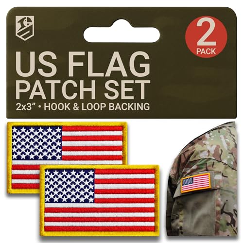 Bluyellow 2Pcs American Flag Patch Set, Embroidered Tactical Patches for Backpacks, Tactical Vest, Dog Vest Harness, USA Flag Patch with Hook and Loop, Small American Patch Sew on Opt, 2x3 Inches