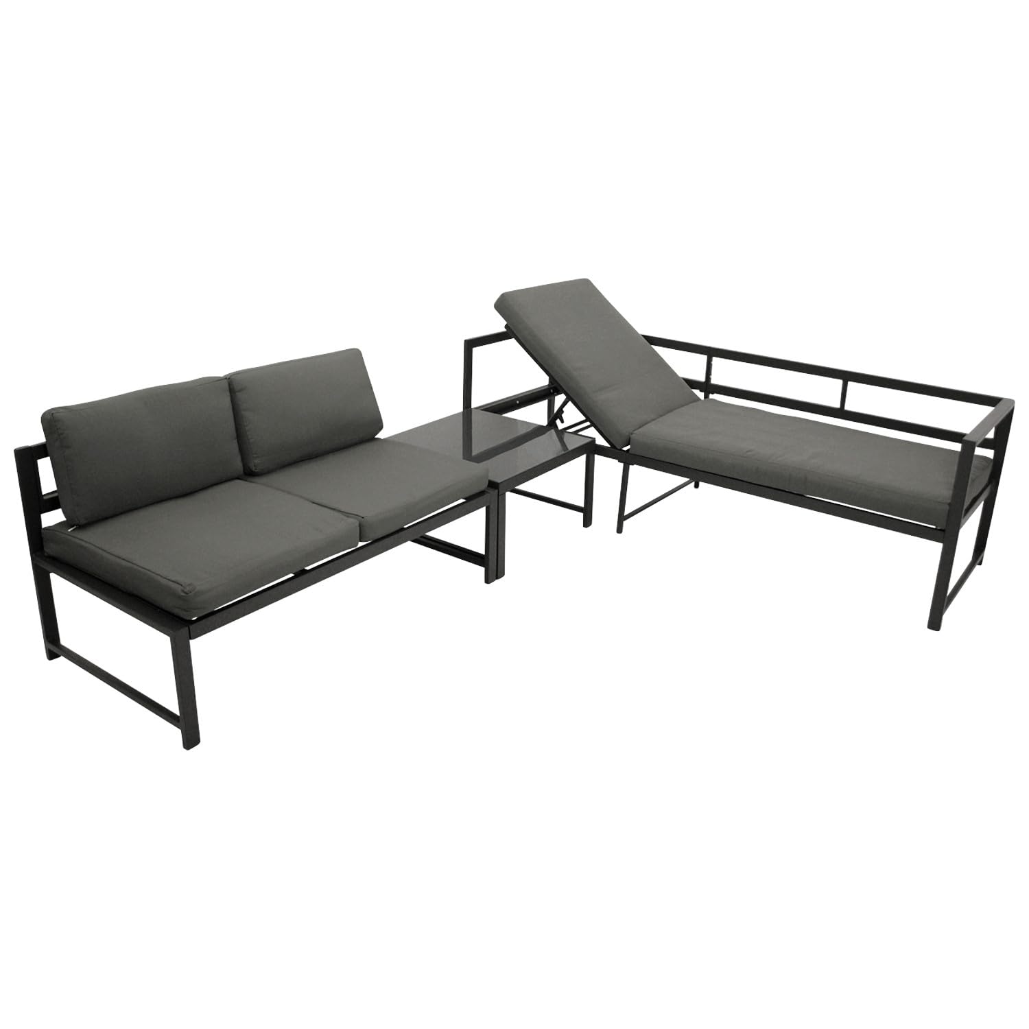 DEGAMO Funktions Eck- Loungeset Montana 192x188cm, Aluminiumgestell dunkelgrau, mit Verstellbarer Liegefunktion und Polstern grau, Outdoor wetterfest
