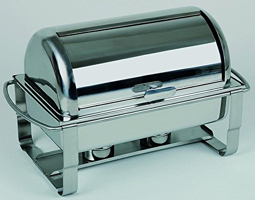 APS Rolltop-Chafing Dish, B x T x H: 63,5 x 35 x 40 cm Speisenbehälter mit Rolltop-Deckel und Wasserbecken inkl. Vorrichtung für eine Heizplatte, zwei Brennpastenbehälter, Wärmebehälter für Speisen, Größe Volumen 9 Liter