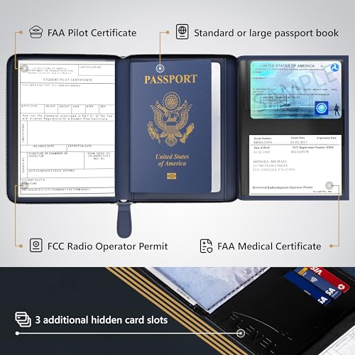 Pilot document holder, Pilot wallet, RFID-Blocking, Travel Wallet, Stylish Travel Companion for Aviation Professionals (Real Leather_V2, Blue, Classic)2