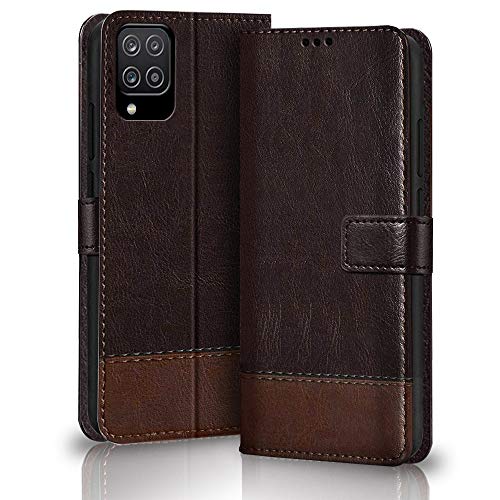 TheGiftKart Dual Color Flip Case Back Cover for Samsung Galaxy M12 / F12 / A12 (Faux Leather | Coffee & Brown)- Best and cheap mobile covers in India