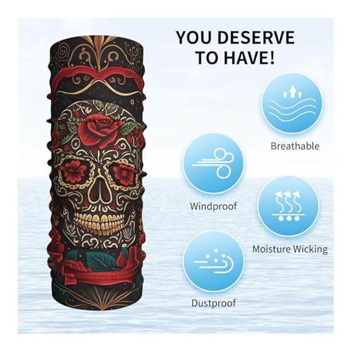 Balaclava con diseño de calavera mexicana roja para mujer y hombre, pañuelo facial elástico multifuncional para motocicleta, ciclismo, esquí y fiesta miniatura 5
