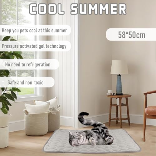 Dawumin Kühlmatte für Hunde 60×50cm, Selbstkühlende Hundematte Kühldecke Hund für Katzen und Hunde, Waschbar Hund Kühlkissen Hundekühlmatte für Drinnen, Draußen und Auto (Grau, M)