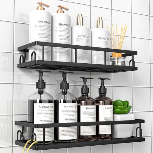 UUlioyer Estanteria Baño, Resistente al Agua y al Oxido, Estanteria Ducha sin Taladro, Organizador Baño para Champú y Gel de Baño, (Negro- 2 Piezas)