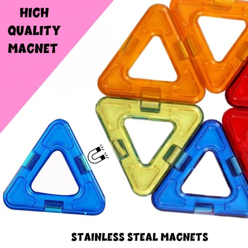 Image of ToyMagic Magnaplay Magnetic Tiles 32 Pcs|Multiple Shape & Colour Tiles|Magnetic Blocks Building Set|STEM Toy|Learning Game for Kids 3+|Constructive and Creative Toy| |MagnaPlay Tiles - 32 pcs