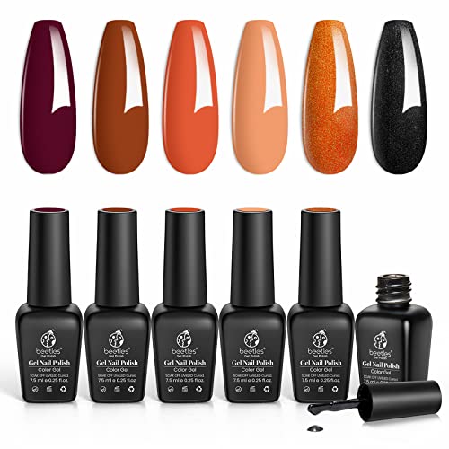 beetles Gel Polish Set - Burnt Orange Gel Polish Autumn Leaves Collection, Brown Burgundy Glitter Black Colors Nail Art Soak Off Uv LED Nail Kit Minicure DIY Home Gifts for Women